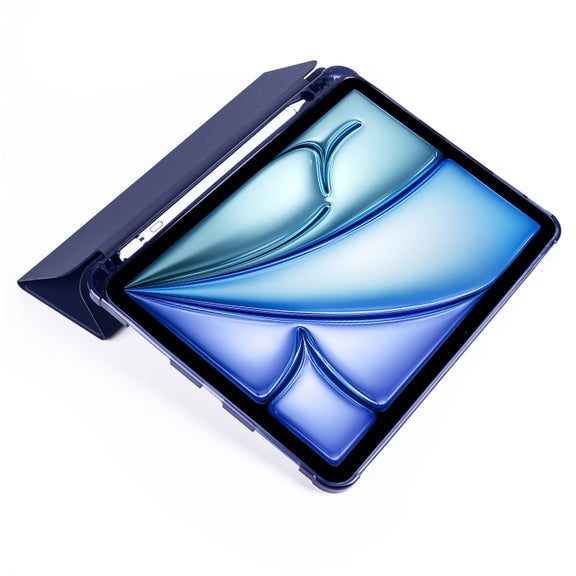 For iPad Air 11 2024 3-fold TPU Leather Smart Tablet Case with Pen Slot(Dark Blue)