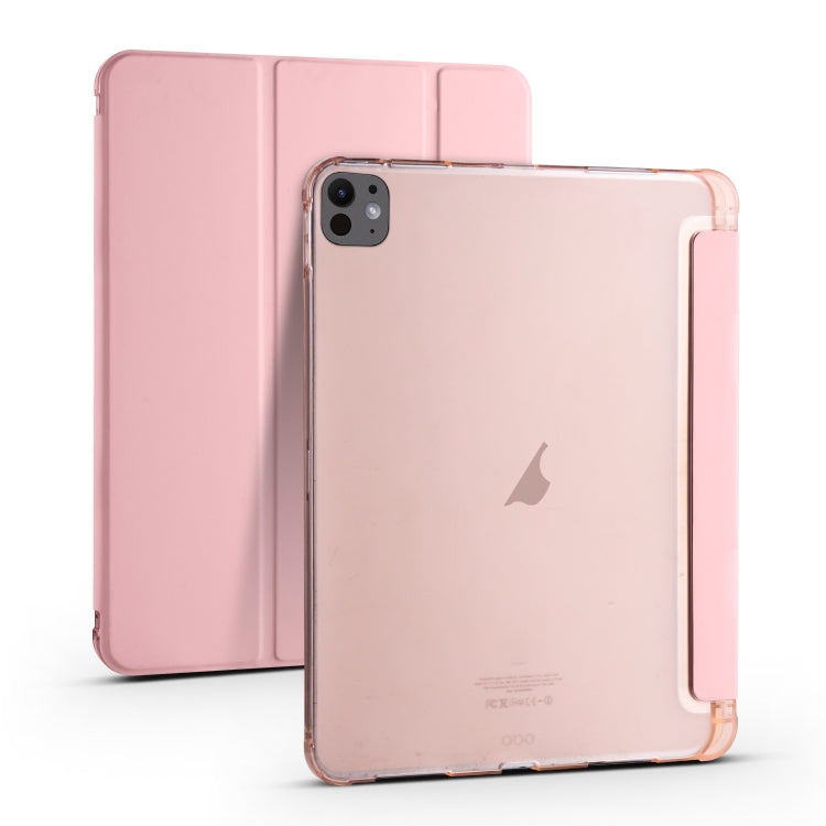 For iPad Pro 11 2024 3-fold TPU Leather Smart Tablet Case with Pen Slot(Pink)