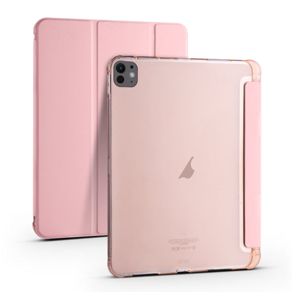 For iPad Pro 11 2024 3-fold TPU Leather Smart Tablet Case with Pen Slot(Pink)