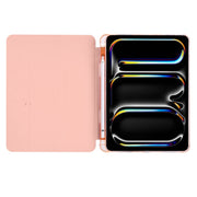 For iPad Pro 11 2024 3-fold TPU Leather Smart Tablet Case with Pen Slot(Pink)