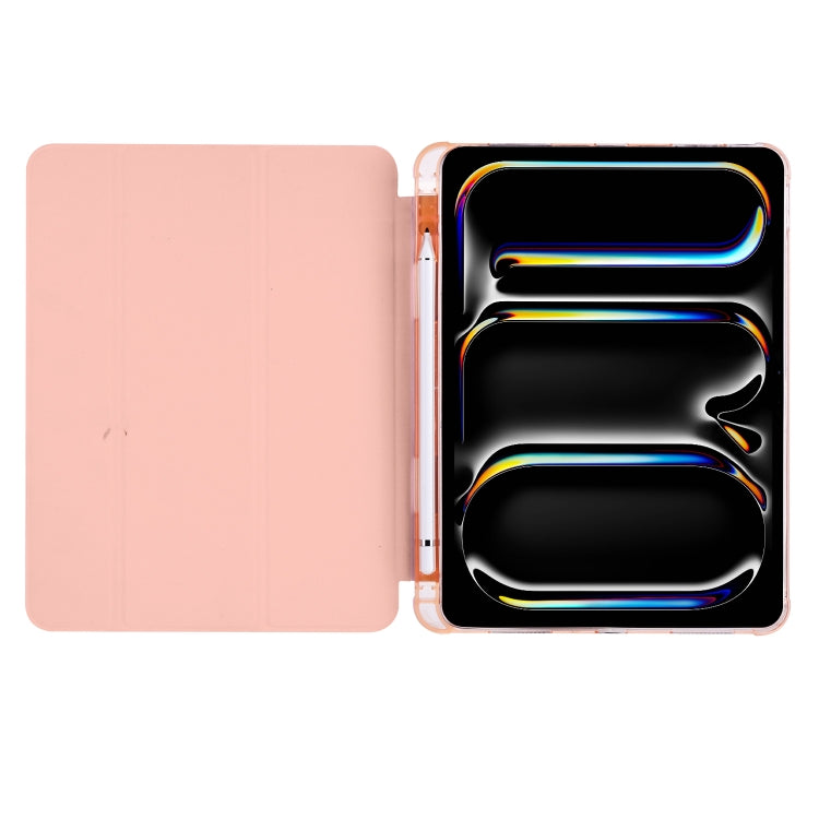For iPad Pro 11 2024 3-fold TPU Leather Smart Tablet Case with Pen Slot(Pink)