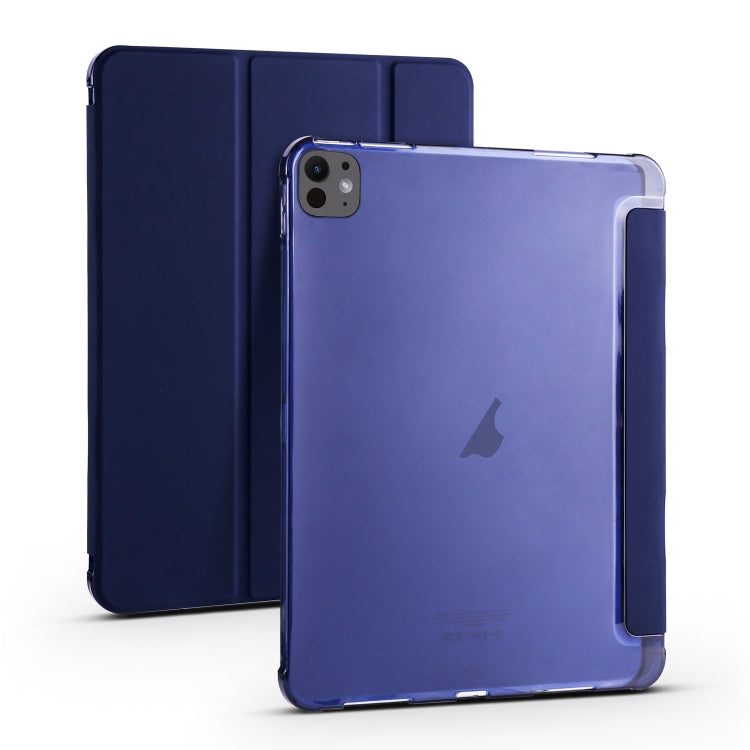 For iPad Pro 13 2024 3-fold TPU Leather Smart Tablet Case with Pen Slot(Dark Blue)