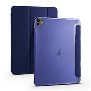 For iPad Pro 13 2024 3-fold TPU Leather Smart Tablet Case with Pen Slot(Dark Blue)