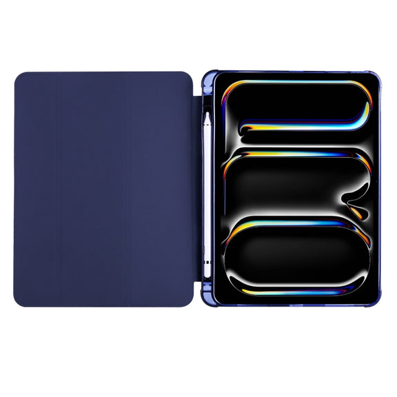 For iPad Pro 13 2024 3-fold TPU Leather Smart Tablet Case with Pen Slot(Dark Blue)
