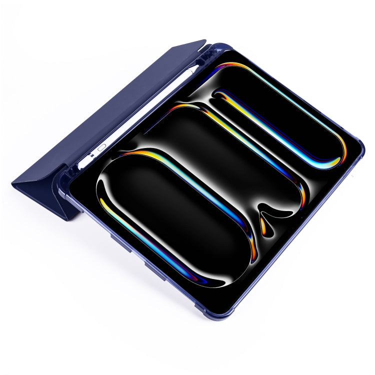 For iPad Pro 13 2024 3-fold TPU Leather Smart Tablet Case with Pen Slot(Dark Blue)