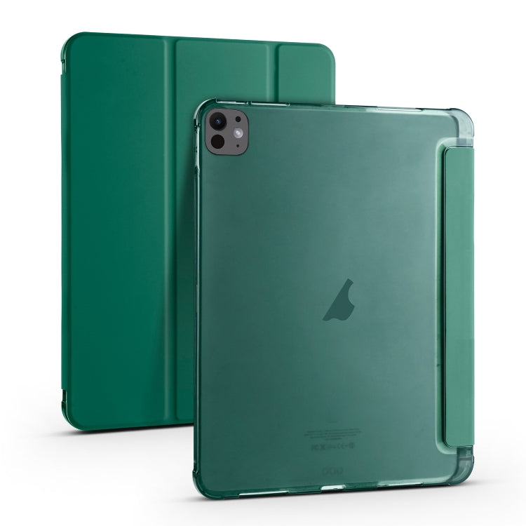 For iPad Pro 13 2024 3-fold TPU Leather Smart Tablet Case with Pen Slot(Pine Green)