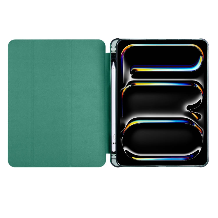 For iPad Pro 13 2024 3-fold TPU Leather Smart Tablet Case with Pen Slot(Pine Green)