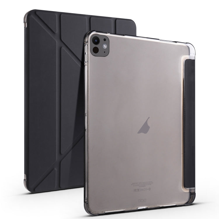 For iPad Pro 13 2024 Multi-folding TPU Leather Smart Tablet Case with Pen Slot(Black)