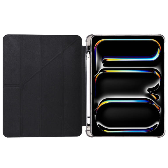 For iPad Pro 13 2024 Multi-folding TPU Leather Smart Tablet Case with Pen Slot(Black)