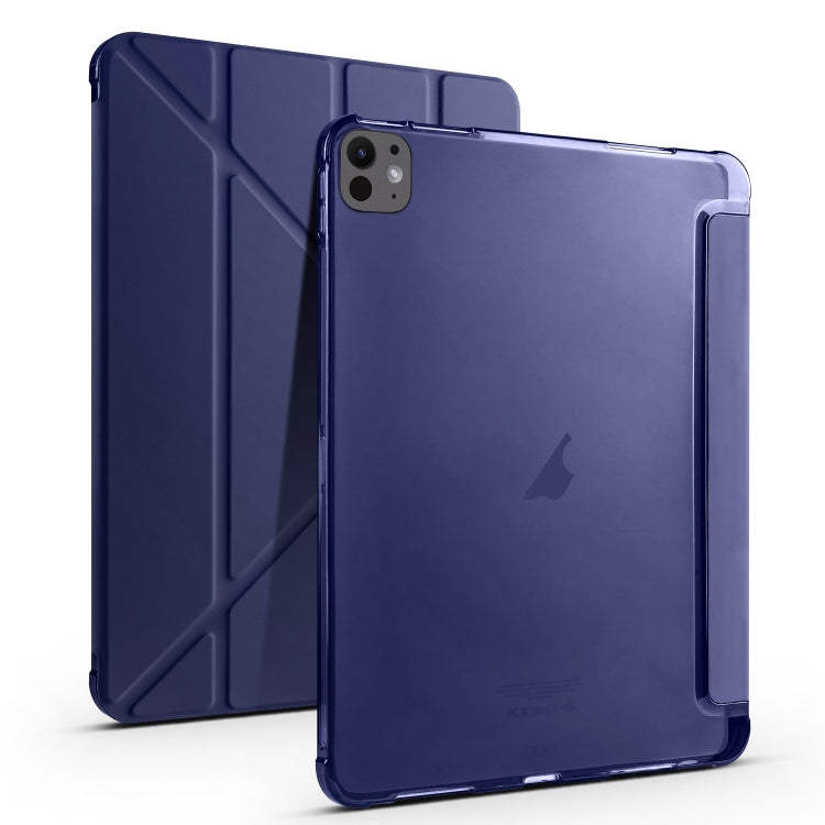 For iPad Pro 13 2024 Multi-folding TPU Leather Smart Tablet Case with Pen Slot(Dark Blue)