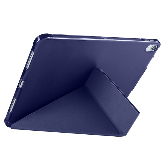For iPad Pro 13 2024 Multi-folding TPU Leather Smart Tablet Case with Pen Slot(Dark Blue)