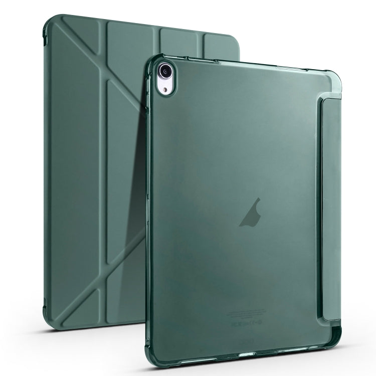 For iPad Air 11 2025 / 2024 Multi-folding TPU Leather Smart Tablet Case with Pen Slot(Pine Green)