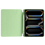 For iPad Pro 11 2024 Multi-folding TPU Leather Smart Tablet Case with Pen Slot(Matcha Green)