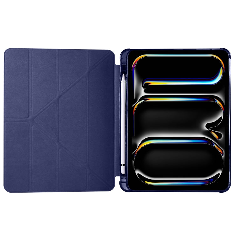 For iPad Pro 11 2024 Multi-folding TPU Leather Smart Tablet Case with Pen Slot(Dark Blue)