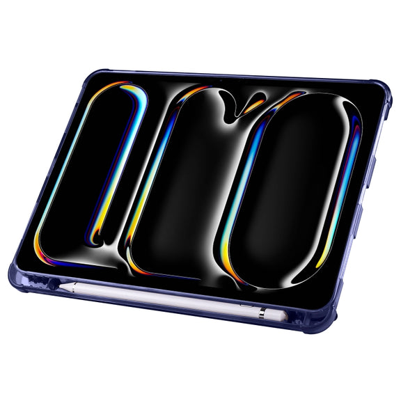 For iPad Pro 11 2024 Multi-folding TPU Leather Smart Tablet Case with Pen Slot(Dark Blue)
