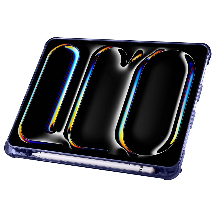 For iPad Pro 11 2024 Multi-folding TPU Leather Smart Tablet Case with Pen Slot(Dark Blue)
