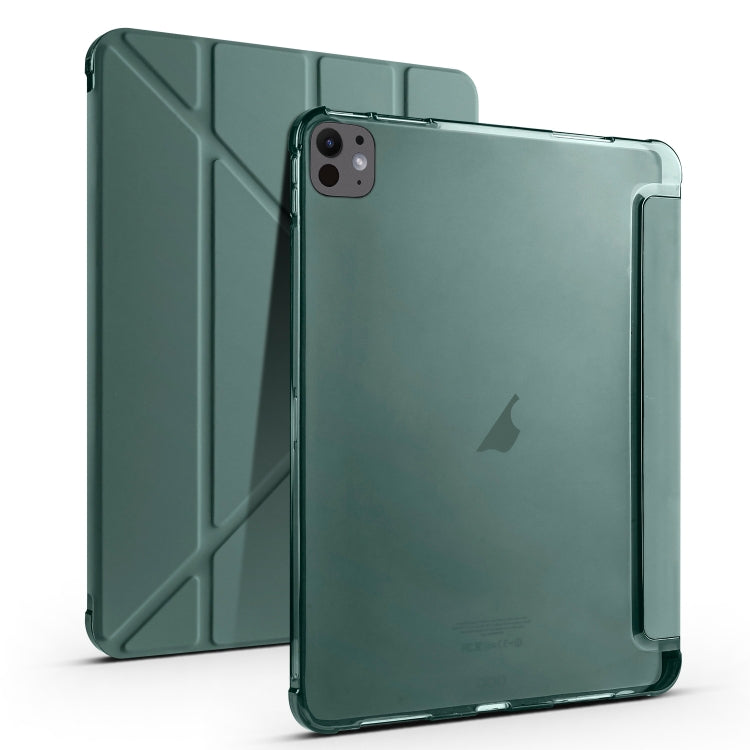 For iPad Pro 11 2024 Multi-folding TPU Leather Smart Tablet Case with Pen Slot(Pine Green)