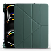 For iPad Pro 11 2024 Multi-folding TPU Leather Smart Tablet Case with Pen Slot(Pine Green)