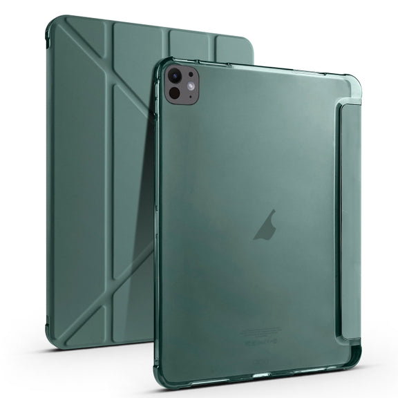 For iPad Pro 11 2024 Multi-folding TPU Leather Smart Tablet Case with Pen Slot(Pine Green)