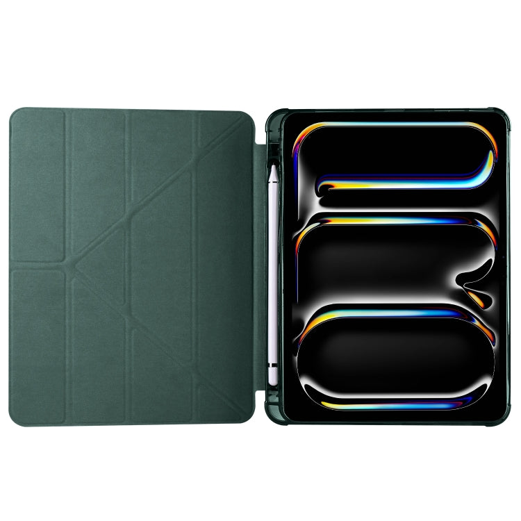 For iPad Pro 11 2024 Multi-folding TPU Leather Smart Tablet Case with Pen Slot(Pine Green)