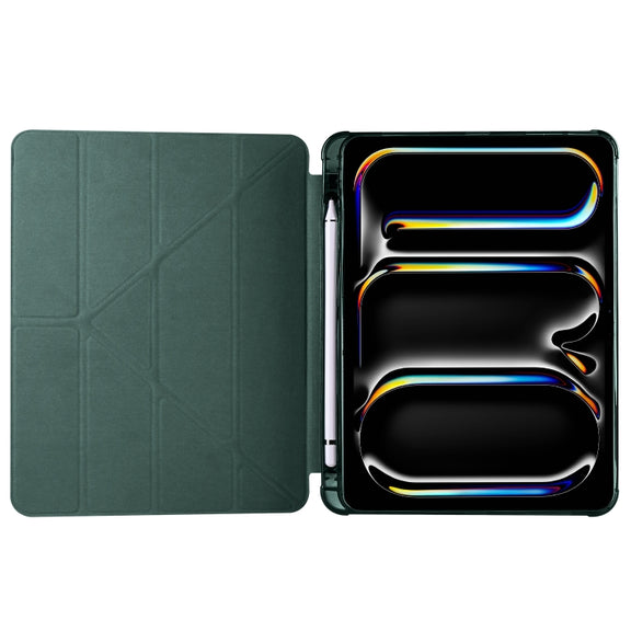 For iPad Pro 11 2024 Multi-folding TPU Leather Smart Tablet Case with Pen Slot(Pine Green)
