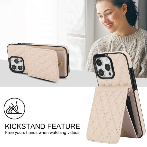 For iPhone 16 Pro Max YM015 Crossbody Rhombic Card Bag RFID Phone Case(White)