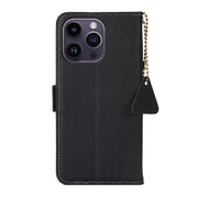 For iPhone 16 Pro Side-Magnetic TJ Genuine Leather RFID Phone Case(Black)