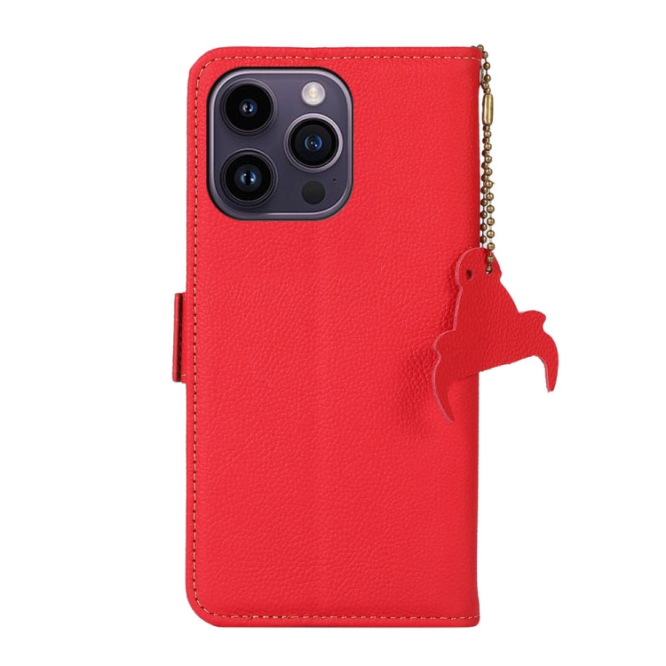 For iPhone 16 Pro Side-Magnetic TJ Genuine Leather RFID Phone Case(Red)