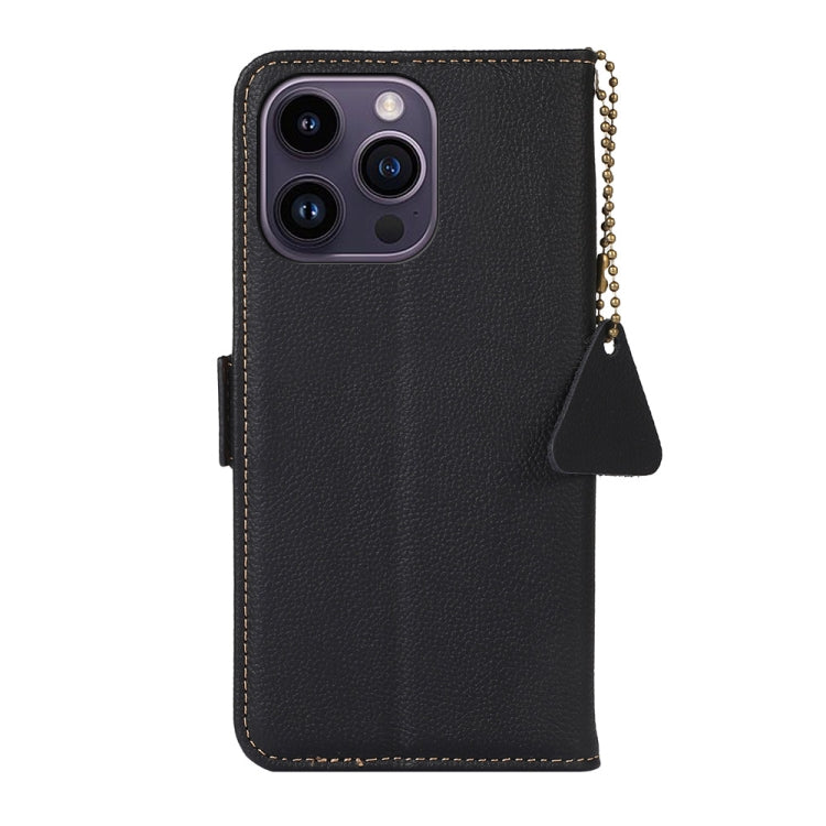 For iPhone 16 Pro Max Side-Magnetic TJ Genuine Leather RFID Phone Case(Black)