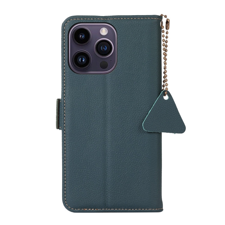 For iPhone 16 Pro Max Side-Magnetic TJ Genuine Leather RFID Phone Case(Green)