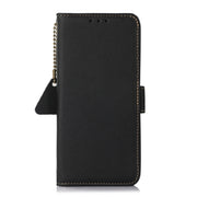 For iPhone 16 Side-Magnetic TJ Genuine Leather RFID Phone Case(Black)