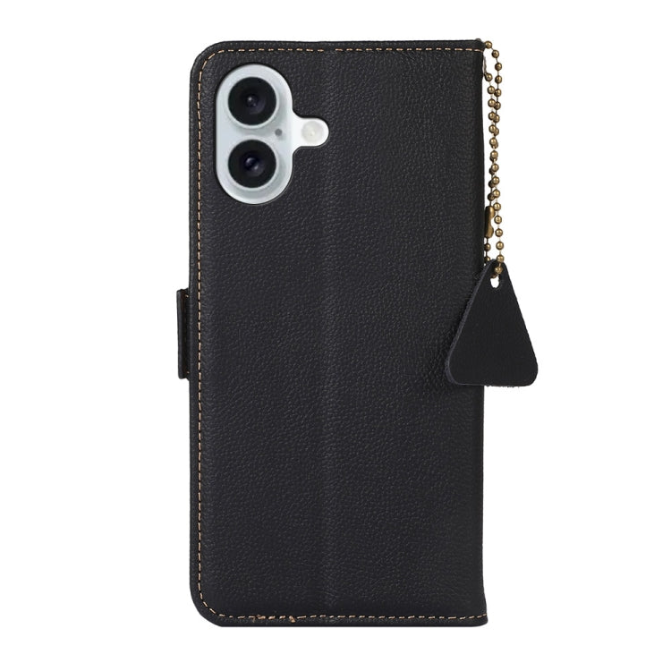 For iPhone 16 Side-Magnetic TJ Genuine Leather RFID Phone Case(Black)