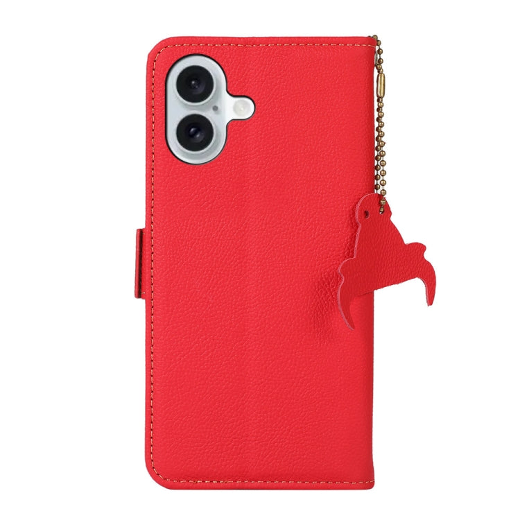 For iPhone 16 Plus Side-Magnetic TJ Genuine Leather RFID Phone Case(Red)