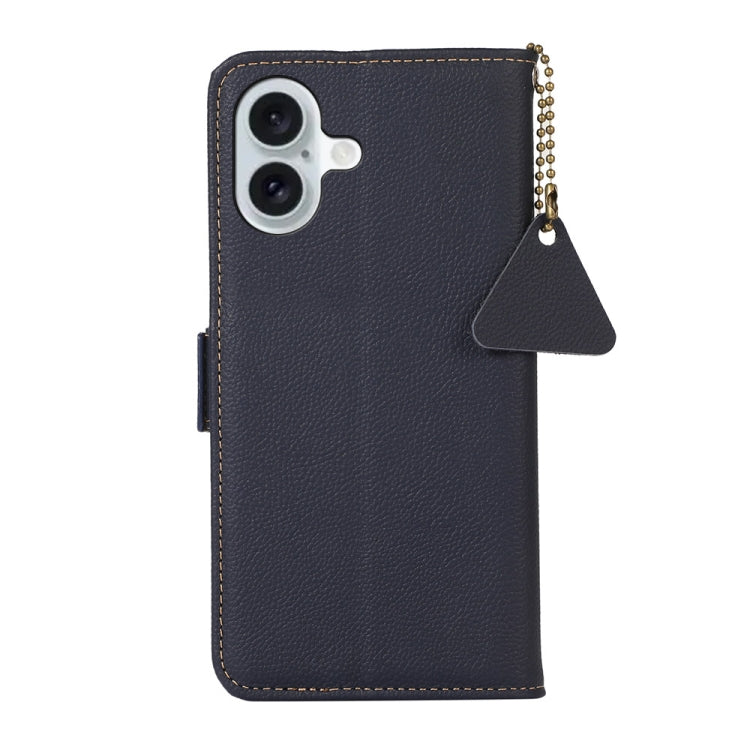 For iPhone 16 Plus Side-Magnetic TJ Genuine Leather RFID Phone Case(Blue)