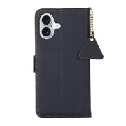 For iPhone 16 Plus Side-Magnetic TJ Genuine Leather RFID Phone Case(Blue)