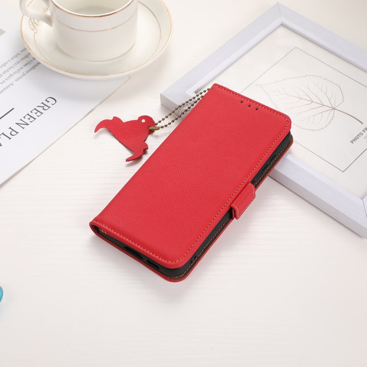 For iPhone 16e Side-Magnetic TJ Genuine Leather RFID Phone Case(Red)