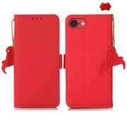 For iPhone 16e Side-Magnetic TJ Genuine Leather RFID Phone Case(Red)