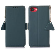 For iPhone 16e Side-Magnetic TJ Genuine Leather RFID Phone Case(Green)