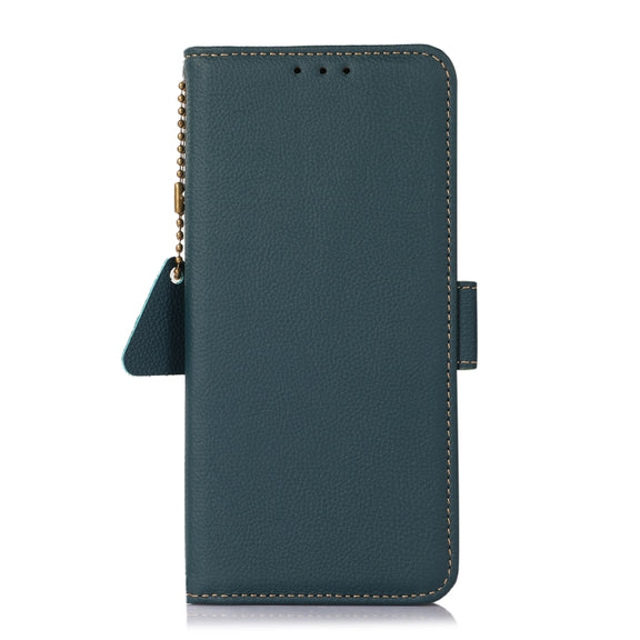 For iPhone 16e Side-Magnetic TJ Genuine Leather RFID Phone Case(Green)