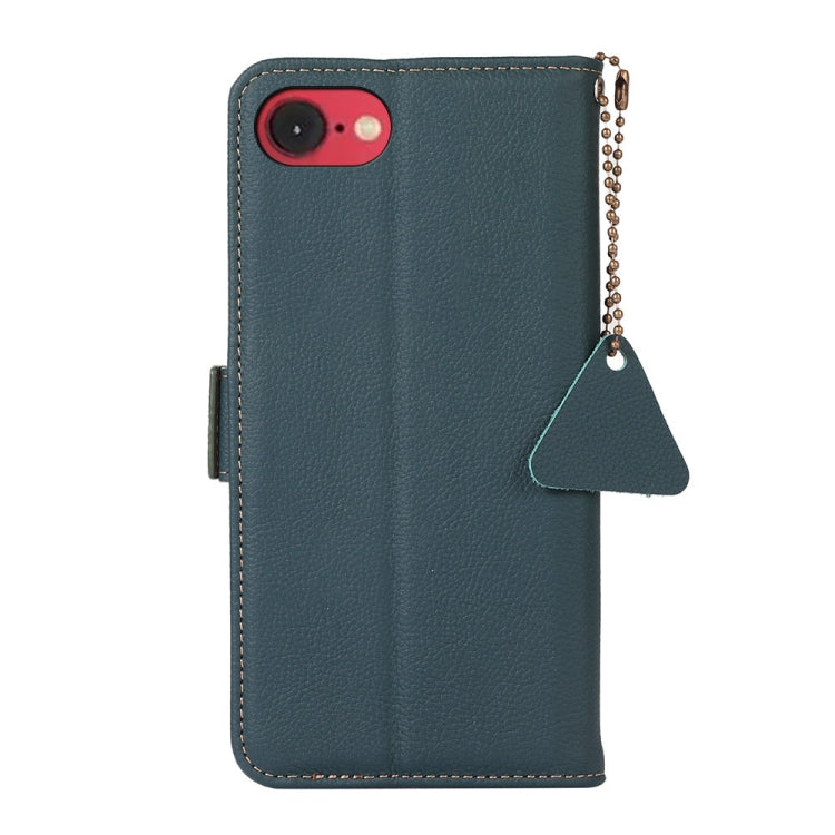 For iPhone 16e Side-Magnetic TJ Genuine Leather RFID Phone Case(Green)
