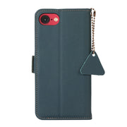 For iPhone 16e Side-Magnetic TJ Genuine Leather RFID Phone Case(Green)