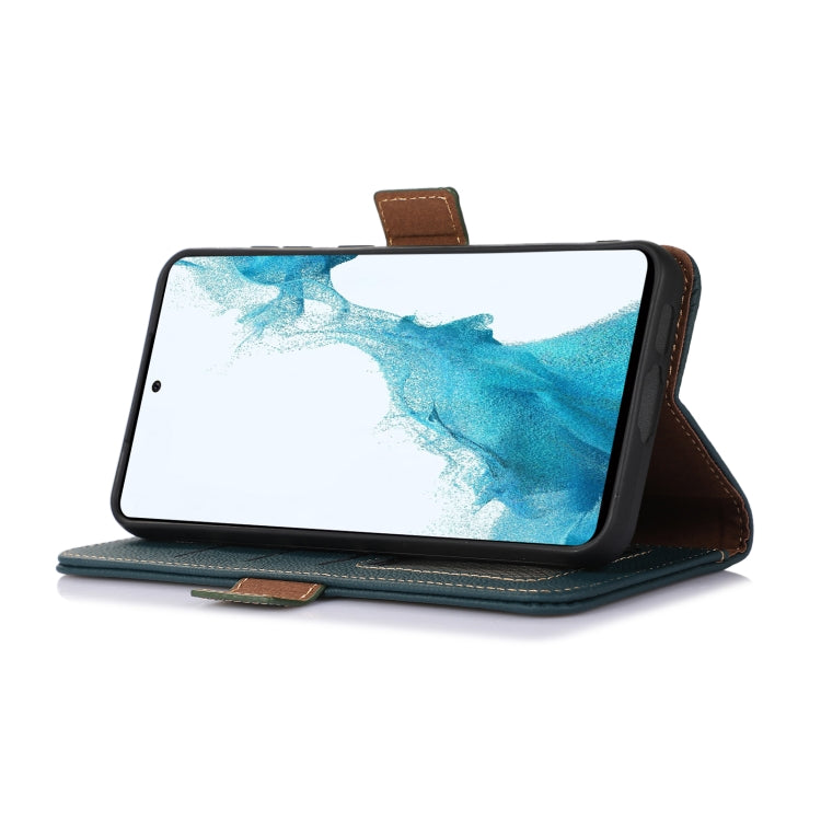 For iPhone 16e Side-Magnetic TJ Genuine Leather RFID Phone Case(Green)