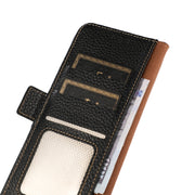 For iPhone 16 Pro KHAZNEH Side-Magnetic Litchi Genuine Leather RFID Case(Black)