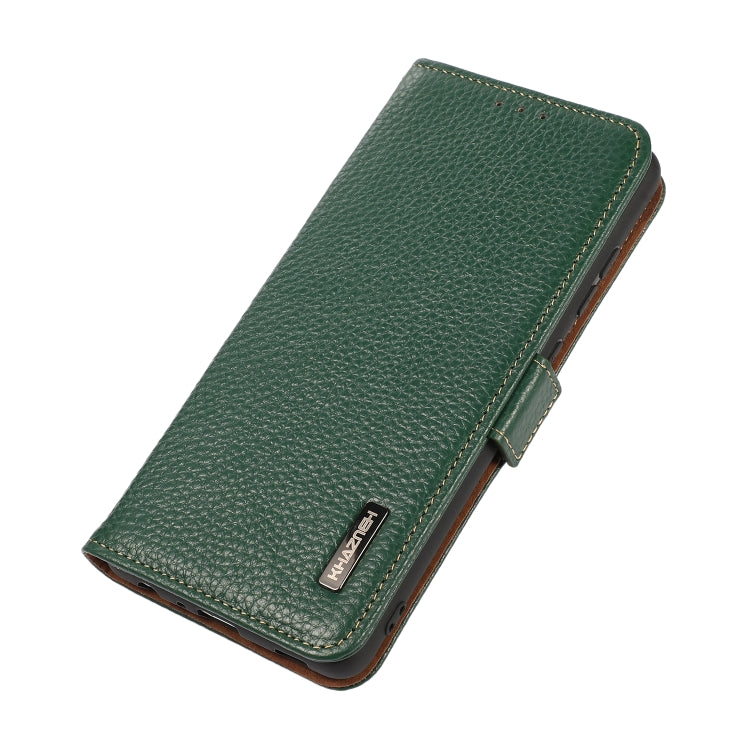 For iPhone 16 Pro KHAZNEH Side-Magnetic Litchi Genuine Leather RFID Case(Green)