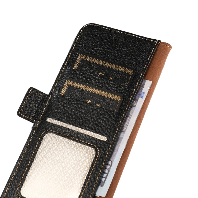 For iPhone 16 KHAZNEH Side-Magnetic Litchi Genuine Leather RFID Case(Black)