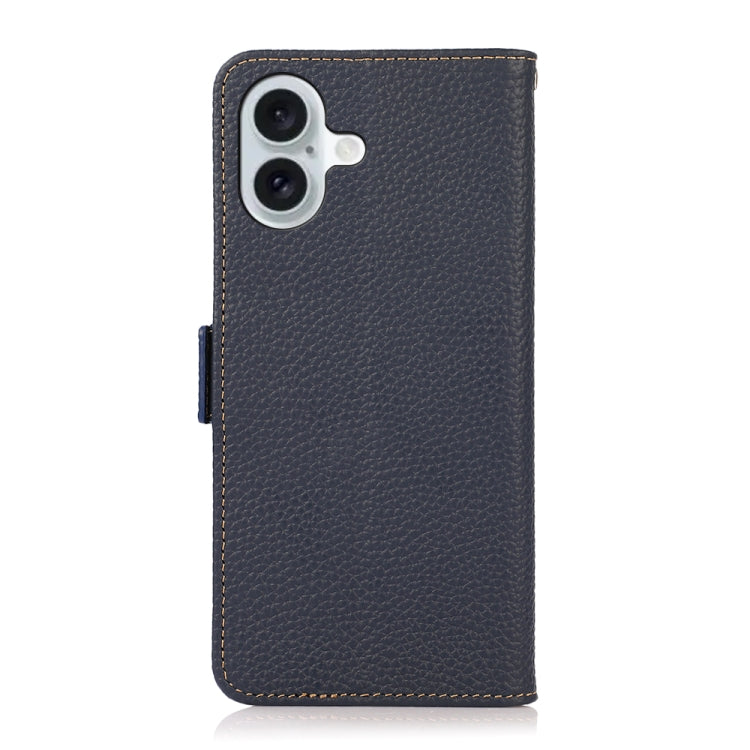 For iPhone 16 KHAZNEH Side-Magnetic Litchi Genuine Leather RFID Case(Blue)
