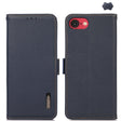 For iPhone 16e KHAZNEH Side-Magnetic Litchi Genuine Leather RFID Case(Blue) - iPhone 16e Cases by PMC TechLife | Online Shopping South Africa | PMC TechLife | Buy Now Pay Later Mobicred