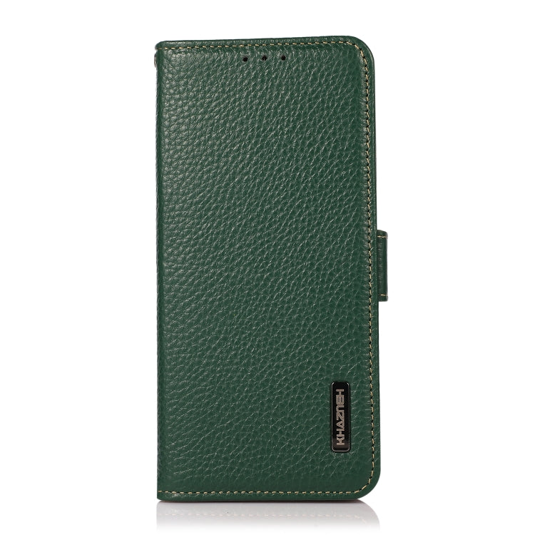 For iPhone SE 2024 KHAZNEH Side-Magnetic Litchi Genuine Leather RFID Case(Green)
