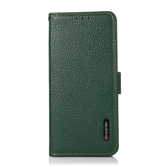 For iPhone SE 2024 KHAZNEH Side-Magnetic Litchi Genuine Leather RFID Case(Green)