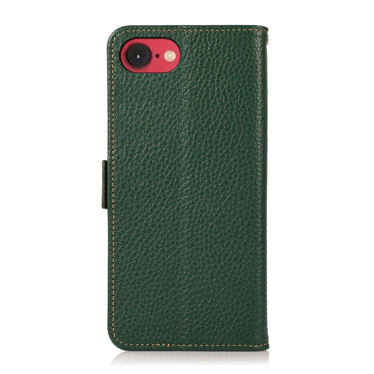 For iPhone SE 2024 KHAZNEH Side-Magnetic Litchi Genuine Leather RFID Case(Green)